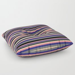 [ Thumbnail: Vibrant Beige, Light Coral, Midnight Blue, Dim Gray, and Black Colored Pattern of Stripes Floor Pillow ]