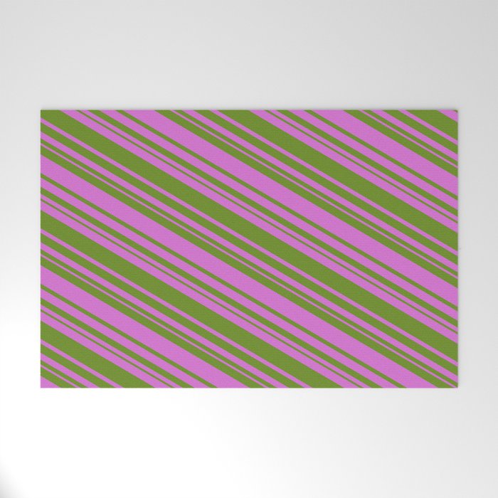 Orchid & Green Colored Stripes/Lines Pattern Welcome Mat