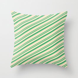 [ Thumbnail: Sea Green & Bisque Colored Lines/Stripes Pattern Throw Pillow ]