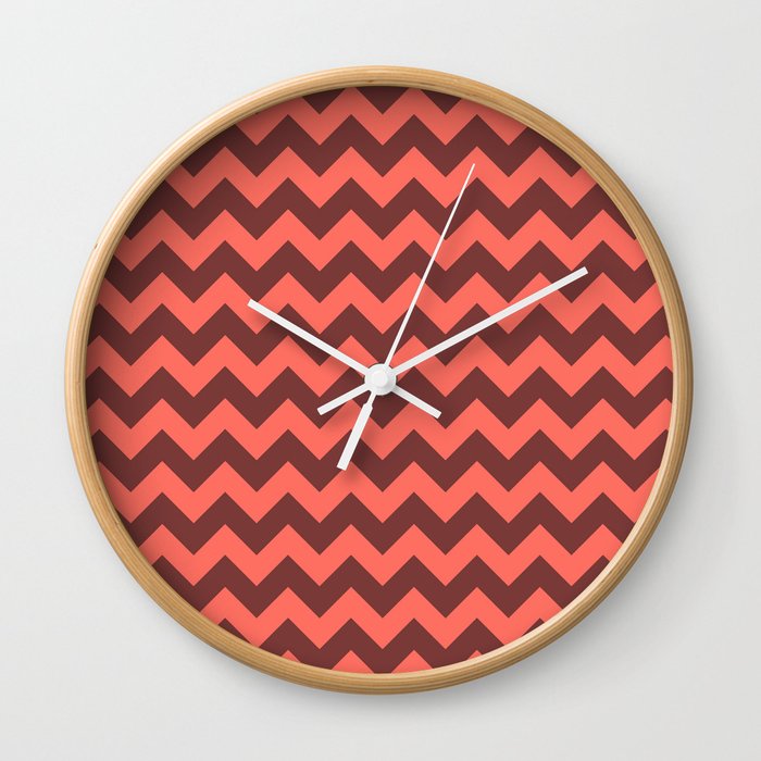 Living Coral and Spiced Apple Chevrons Wall Clock