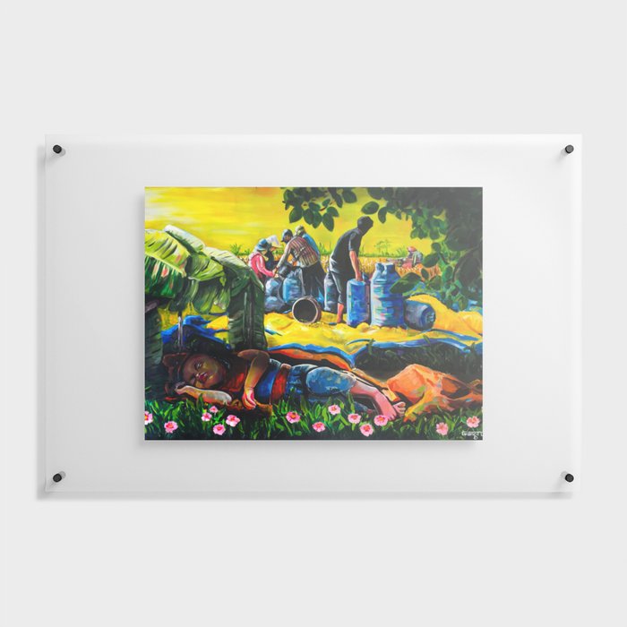 A Peaceful Nap, Countryside Acrylic Canvas Painting, Rural Life, Art Print Floating Acrylic Print