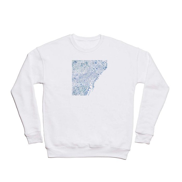 Barcelona Blueprint Watercolor City Map Crewneck Sweatshirt