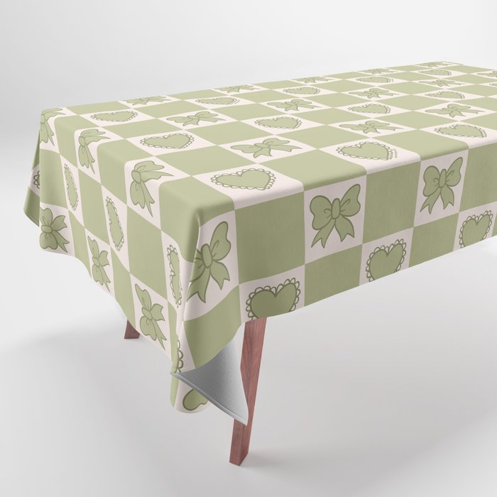 Green Bow Checkered Print Tablecloth