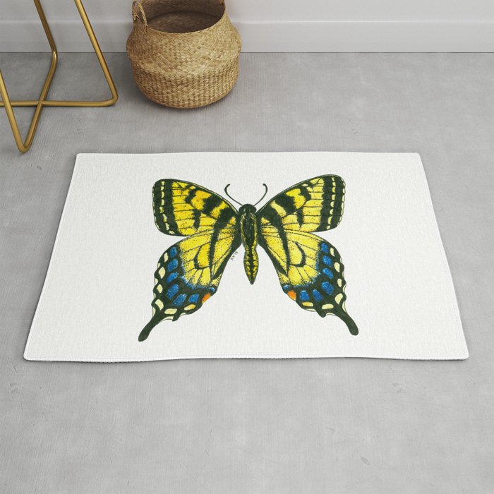 Tiger swallowtail butterfly watercolor and ink Rug
