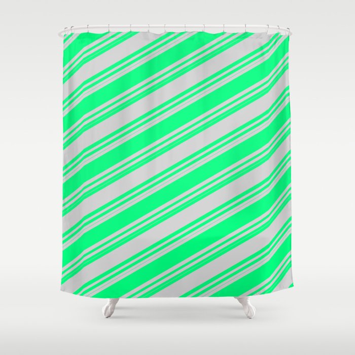 Green and Light Gray Colored Striped Pattern Shower Curtain