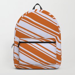 [ Thumbnail: Chocolate & Lavender Colored Lined/Striped Pattern Backpack ]