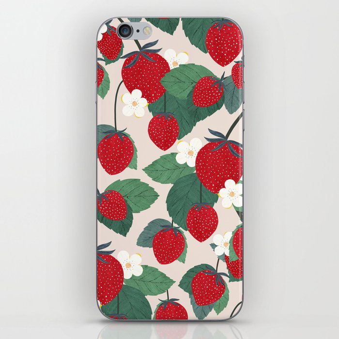 Strawberries and leaves iPhone Skin