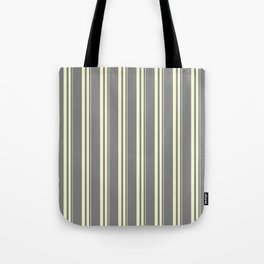 [ Thumbnail: Grey and Light Yellow Colored Striped/Lined Pattern Tote Bag ]