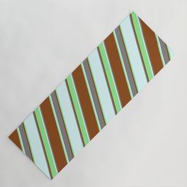 [ Thumbnail: Brown, Light Green, Light Cyan, and Grey Colored Lined Pattern Yoga Mat ]
