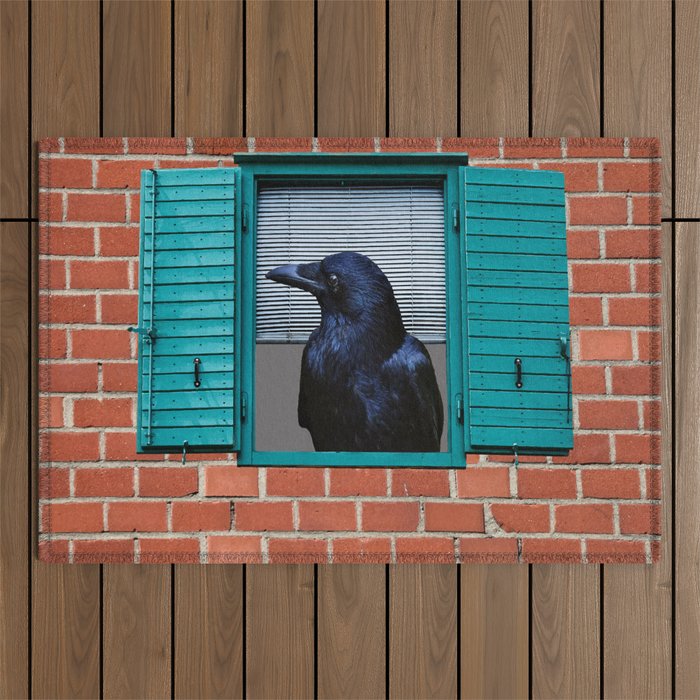 open Window with Raven - Brickwall  Outdoor Rug
