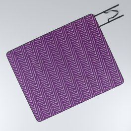 Hand-drawn Minimal White Herringbone Vintage Pattern on Purple Color Picnic Blanket