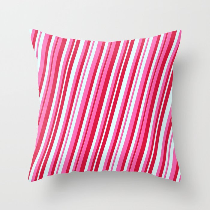 Hot Pink, Crimson, and Light Cyan Colored Lines Pattern Throw Pillow