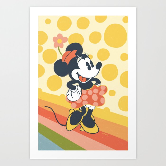"Sunny Walk - Minnie Mouse" by Gigi Rosado Art Print | Painting, Gigi-rosado, Mickey, Mickey-mouse, Minnie-mouse, Minnie, Disney, Walt-disney, Mickey-and-friends, Minnie-ears