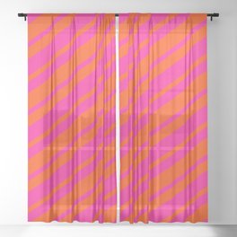[ Thumbnail: Red and Deep Pink Colored Lined Pattern Sheer Curtain ]