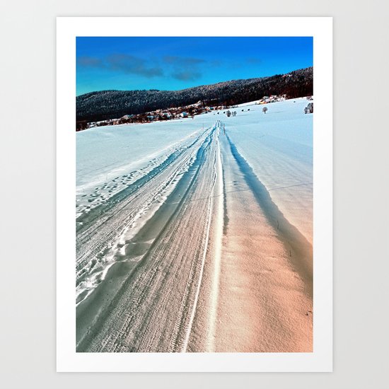 Winter road into the mountains Art Print