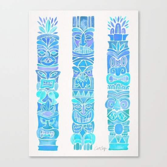 Tiki Totems – Turquoise Palette Canvas Print