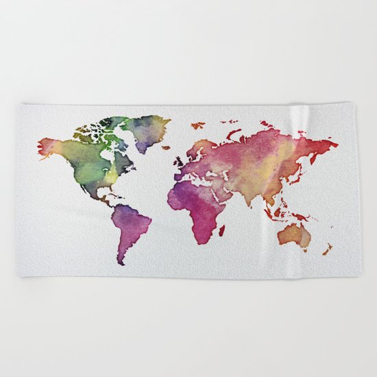 Multicolor World Map 01 Beach Towel