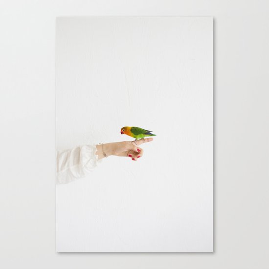 Woman and parrot Canvas Print