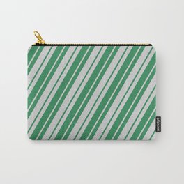 [ Thumbnail: Light Grey & Sea Green Colored Lines Pattern Carry-All Pouch ]