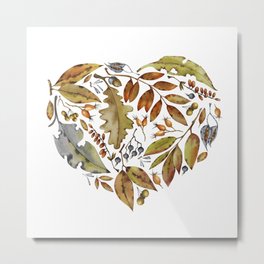 Heart made from autumn leaves and berries . Metal Print