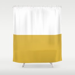Mustard Yellow and White Minimalist Color Block Solid Half and Half Shower Curtain
