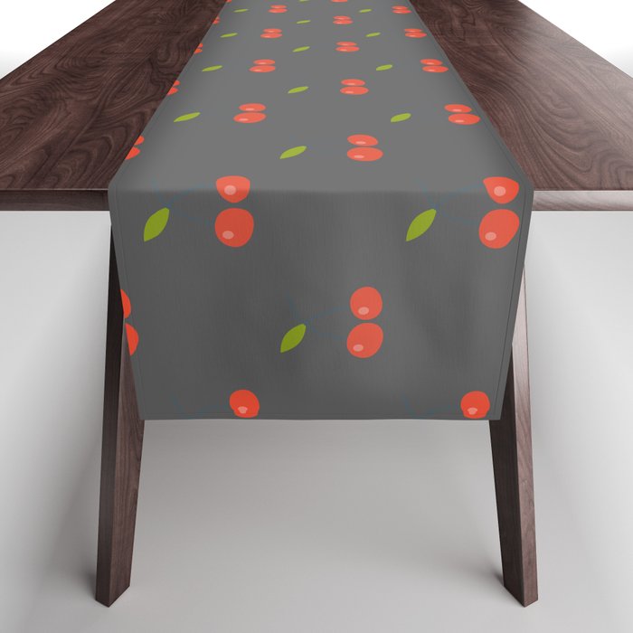 Cherry Seamless Pattern On Dark Grey Background Table Runner
