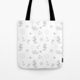 Light Grey Silhouettes Of Vintage Nautical Pattern Tote Bag