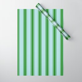 [ Thumbnail: Powder Blue and Forest Green Colored Stripes Pattern Wrapping Paper ]