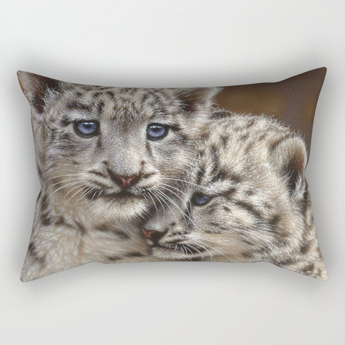Snow Leopard Cubs Playmates Rectangular Pillow By