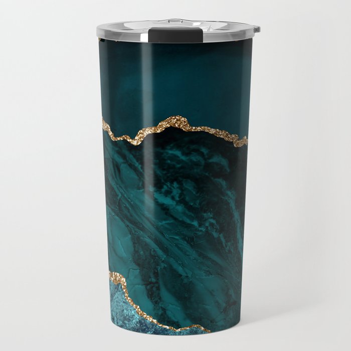 Teal Blue Emerald Marble Landscapes Travel Mug