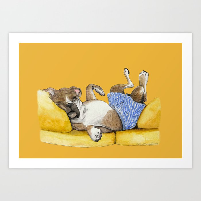 Boxer Dog in Boxers Art Print