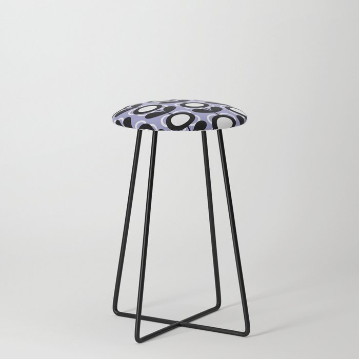 Retro MCM Scandinavian Flowers // Mid Century Modern Floral // Lavender Purple, Black and White Counter Stool