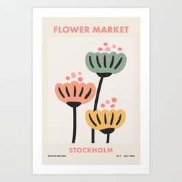 Flower Market Stockholm, Playful Retro Pastel Floral Print Art Print