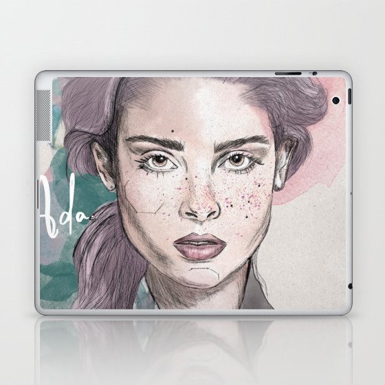 Girl with pink freckles and flowers Laptop & iPad Skin