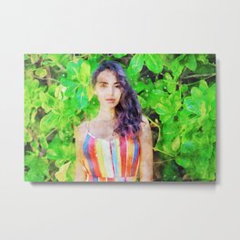 Woman In White Red And Blue Stripe Tank Top Standing Near Green Leaves Metal Print | Bar, Breast, Painting, Woman, Bali, Amazing, Boobs, Sexy, Beautiful, Model 