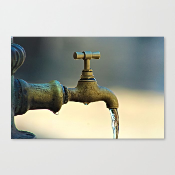 Vintage Antique Tap Faucet Running Water Canvas Print
