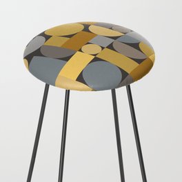 Retro Geometric Abstract Art Yellow Gray 2 Counter Stool