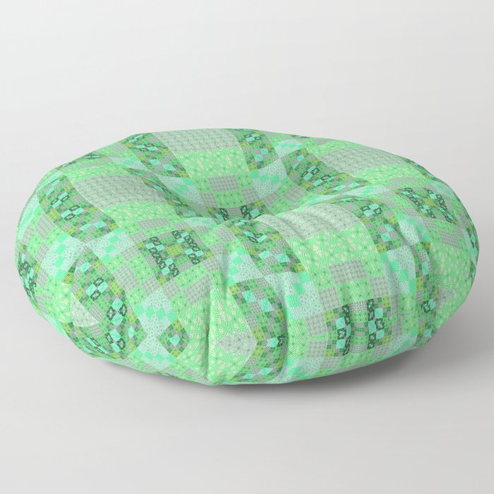 Adorable Geometric Quilt in Retro Lime and Grey Floor Pillow