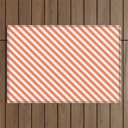 [ Thumbnail: White and Coral Colored Pattern of Stripes Outdoor Rug ]