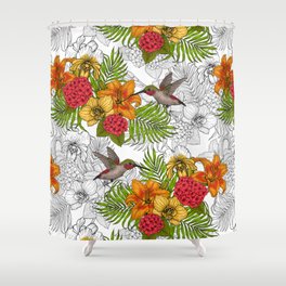 Hummingbirds and tropical bouquet Shower Curtain