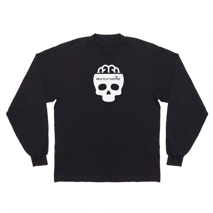 nocturnazine: Skull White Logo Long Sleeve T Shirt