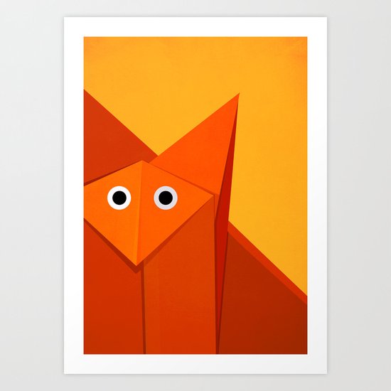 Geometric Cute Origami Fox Portrait Art Print