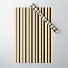 [ Thumbnail: Dark Olive Green, Tan & Black Colored Striped Pattern Wrapping Paper ]