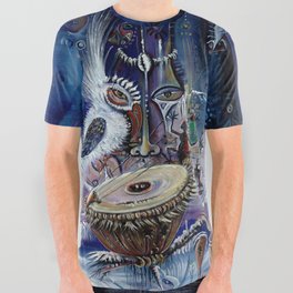 Kora Player III surreal painting from Africa All Over Graphic Tee