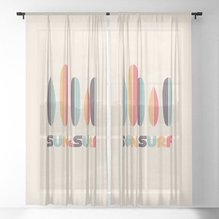 Sun & Surf Surfboards - Retro Rainbow Sheer Curtain