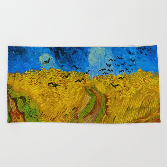 Wheatfield With Crows Oil Painting By Vincent Van Gogh Beach Towel