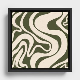 Earthy Beige Swirl Lines over Olive Green Framed Canvas