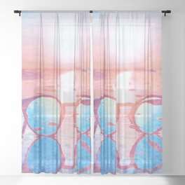 sunset glasses blush pink and blue impressionism painted realistic still life Sheer Curtain