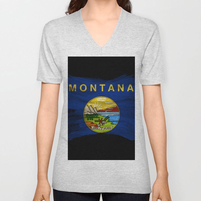 Montana state flag brush stroke, Montana flag background V Neck T Shirt