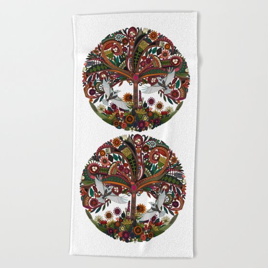 tree of life white Beach Towel